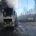 A screen capture from a video showing the cement truck after the battle in Bucha.