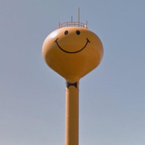 Smiley Face Water Tower in Ashley, IN (Google Maps)