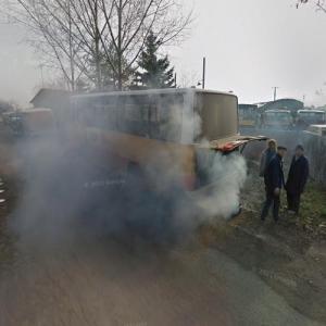 Burning bus engine (StreetView)