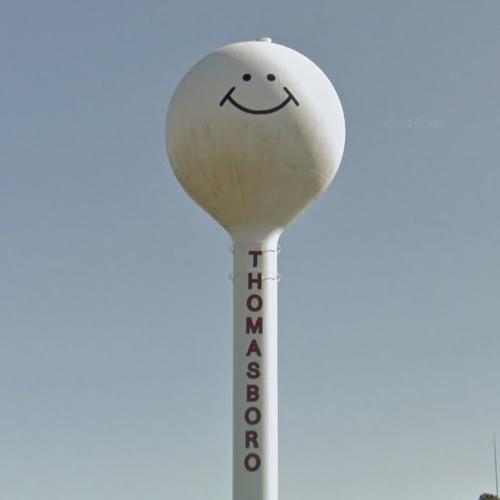 Smiley face water tower in Thomasboro, IL (Google Maps)