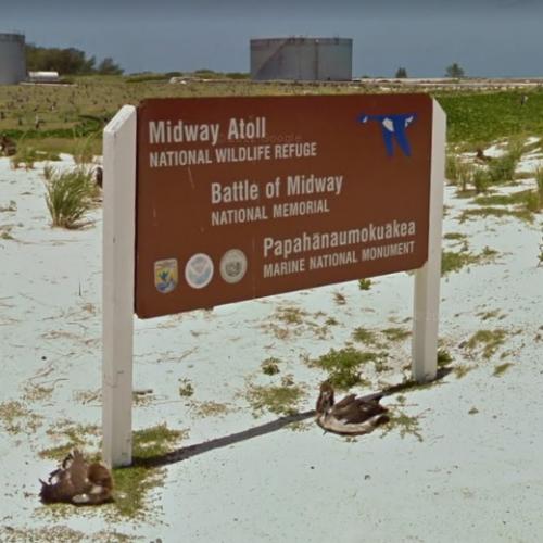 Midway Atoll sign in Midway Island, United States Minor Outlying