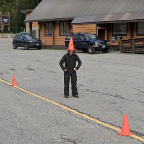 Traffic Cone Hat in Vancouver, Canada (Google Maps)