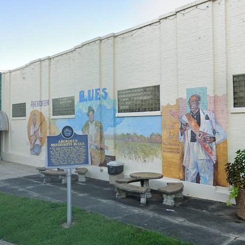 Aberdeen Blues marker and Blues mural in Aberdeen, MS (Google Maps)