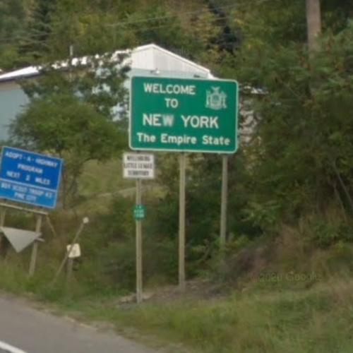 to New York sign in Gillett, PA (Google Maps)