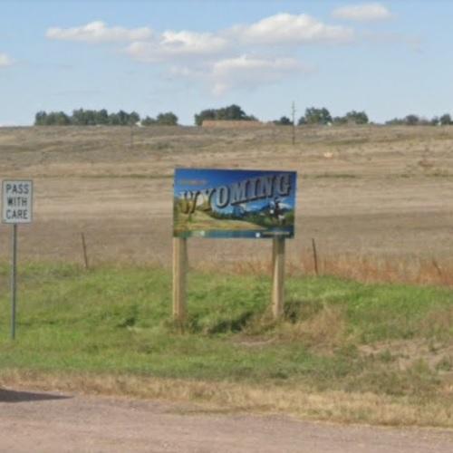 to Wyoming sign in Torrington, WY (Google Maps)