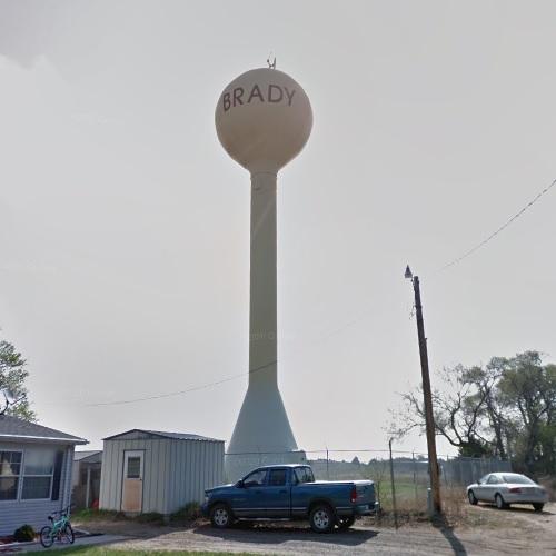 Brady water tower in Brady, NE (Google Maps)