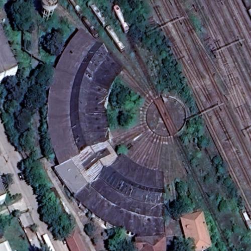 Adjud railway roundhouse in Adjud, Romania (Google Maps)